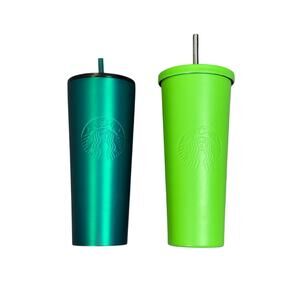 Starbucks Cold Cup Set of 2 Bundle Lot 24oz Stainless Steel Tumbler Green Coffee